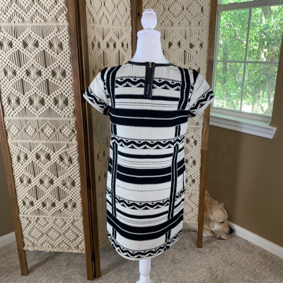 MADEWELL‎ Short Sleeve Tribal Leather Trim Shift Dress 0 - Picture 3 of 10